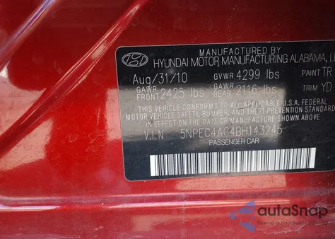 2011 Hyundai Sonata Limited z USA, uszkodzony, nr VIN 5NPEC4AC4BH143245